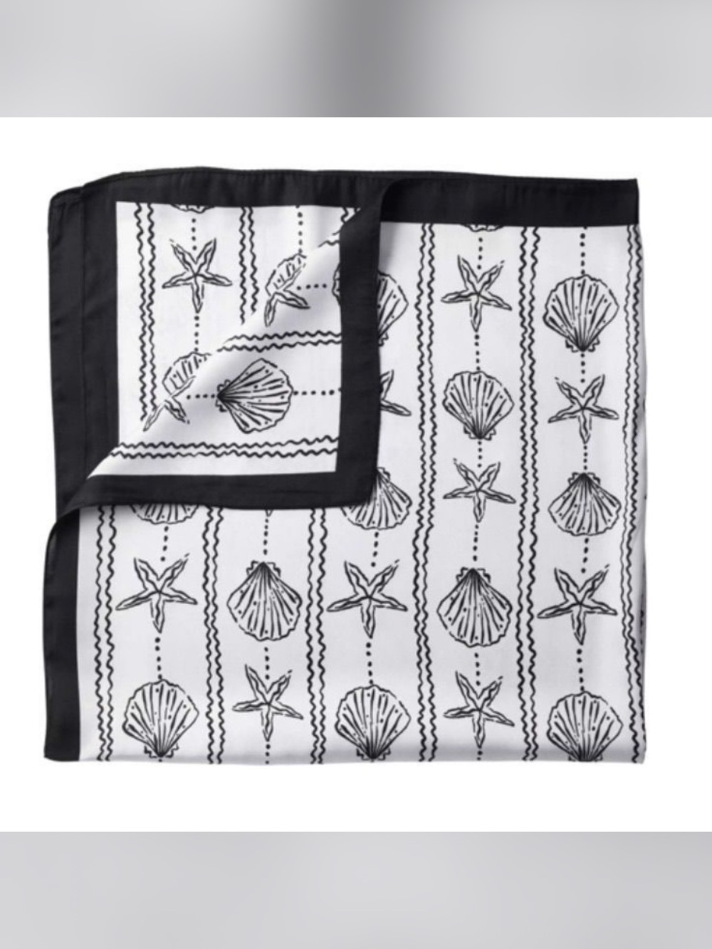 Seashell & Starfish Print Silk Scarf - Black and White